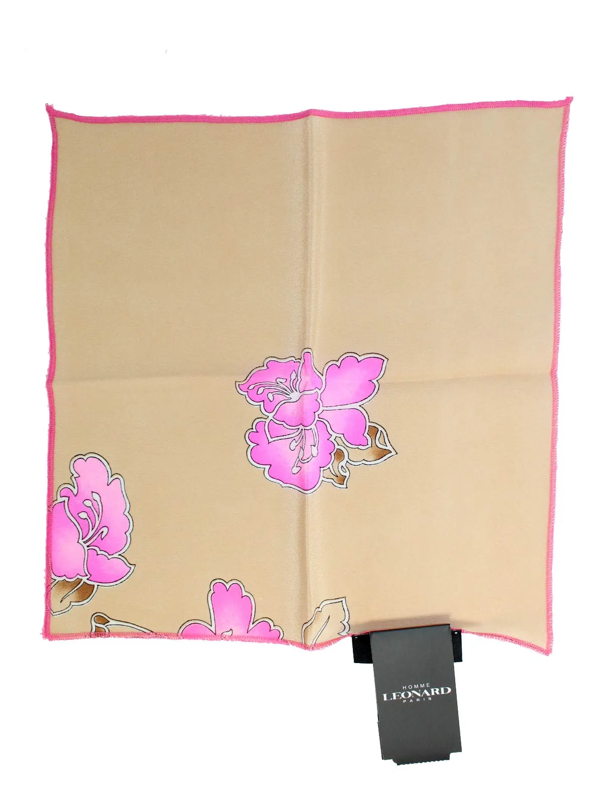 Leonard Paris Pocket Square Cream Pink Floral SALE