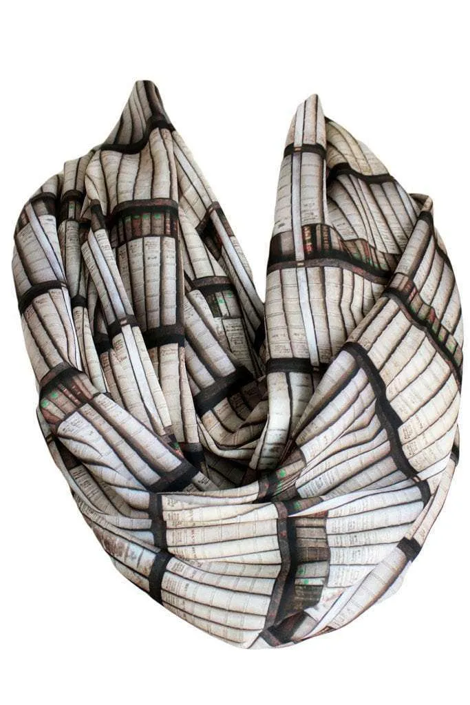 Light Brown Bookshelf Infinity Scarf Gift For Her Handmade Limited Edition