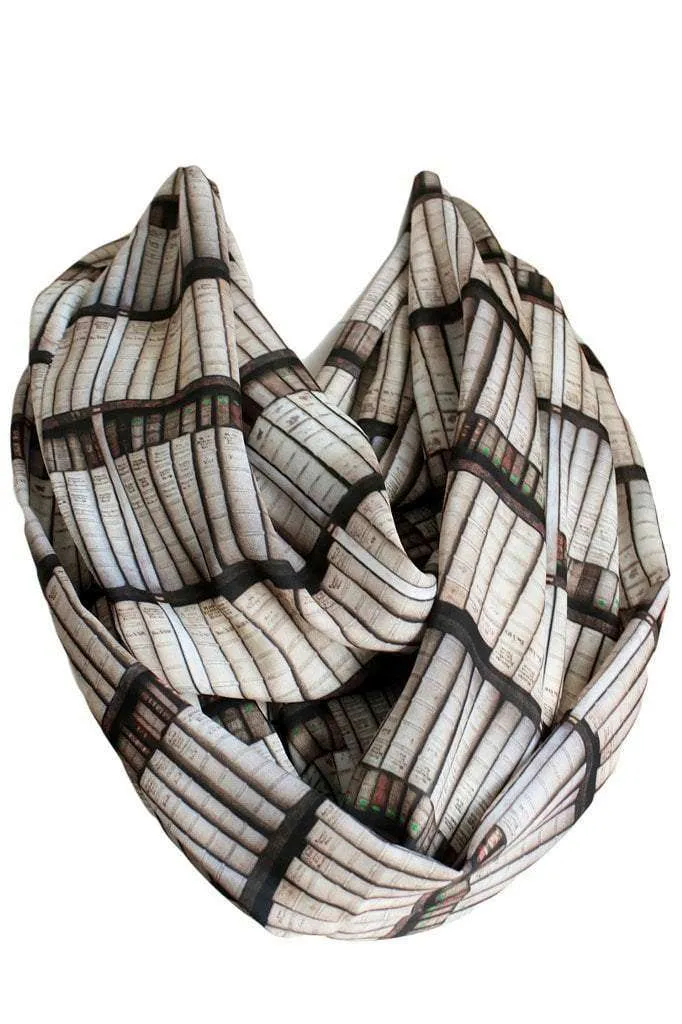 Light Brown Bookshelf Infinity Scarf Gift For Her Handmade Limited Edition