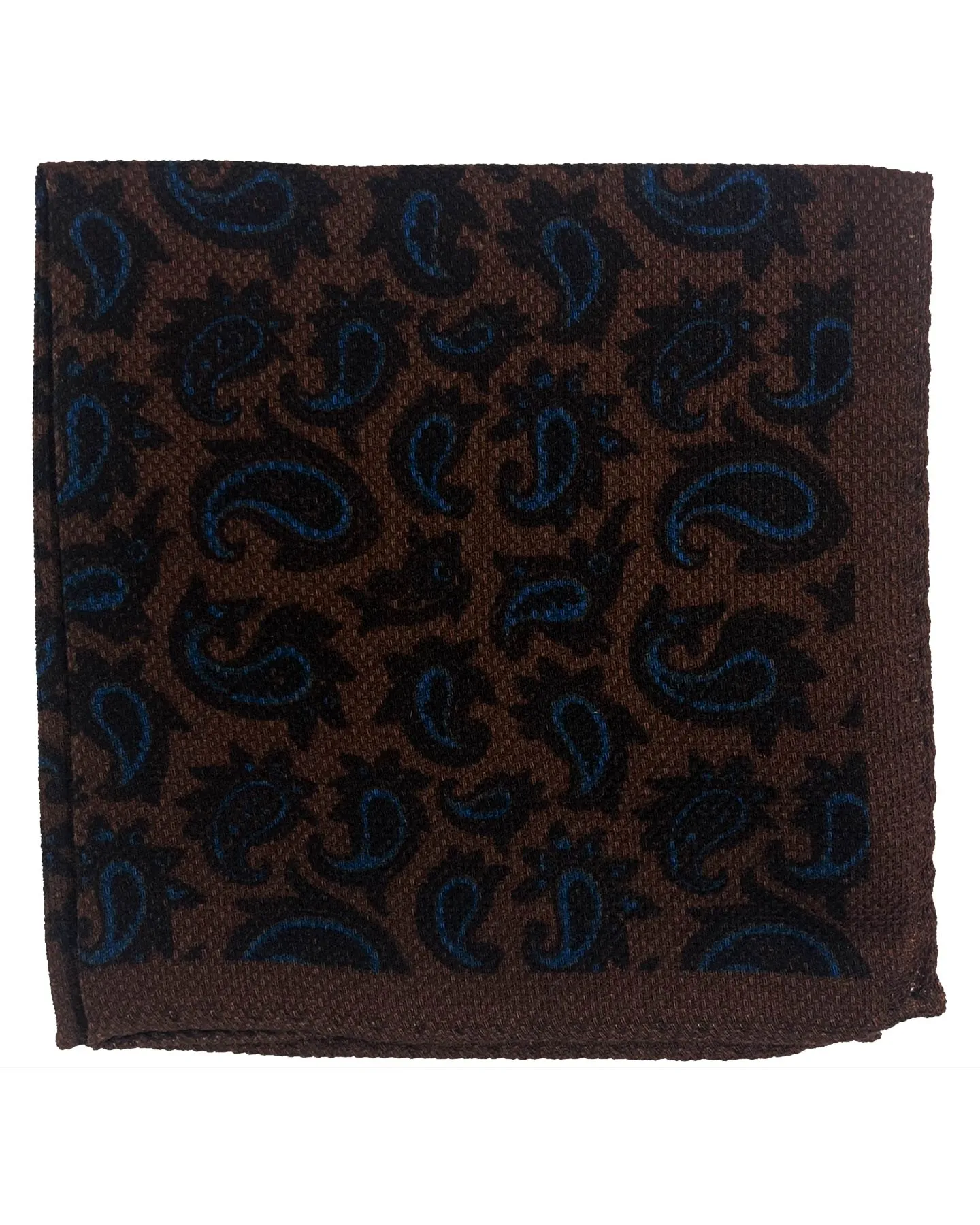 Luigi Borrelli Pocket Square Brown Blue Paisley - Wool Silk SALE