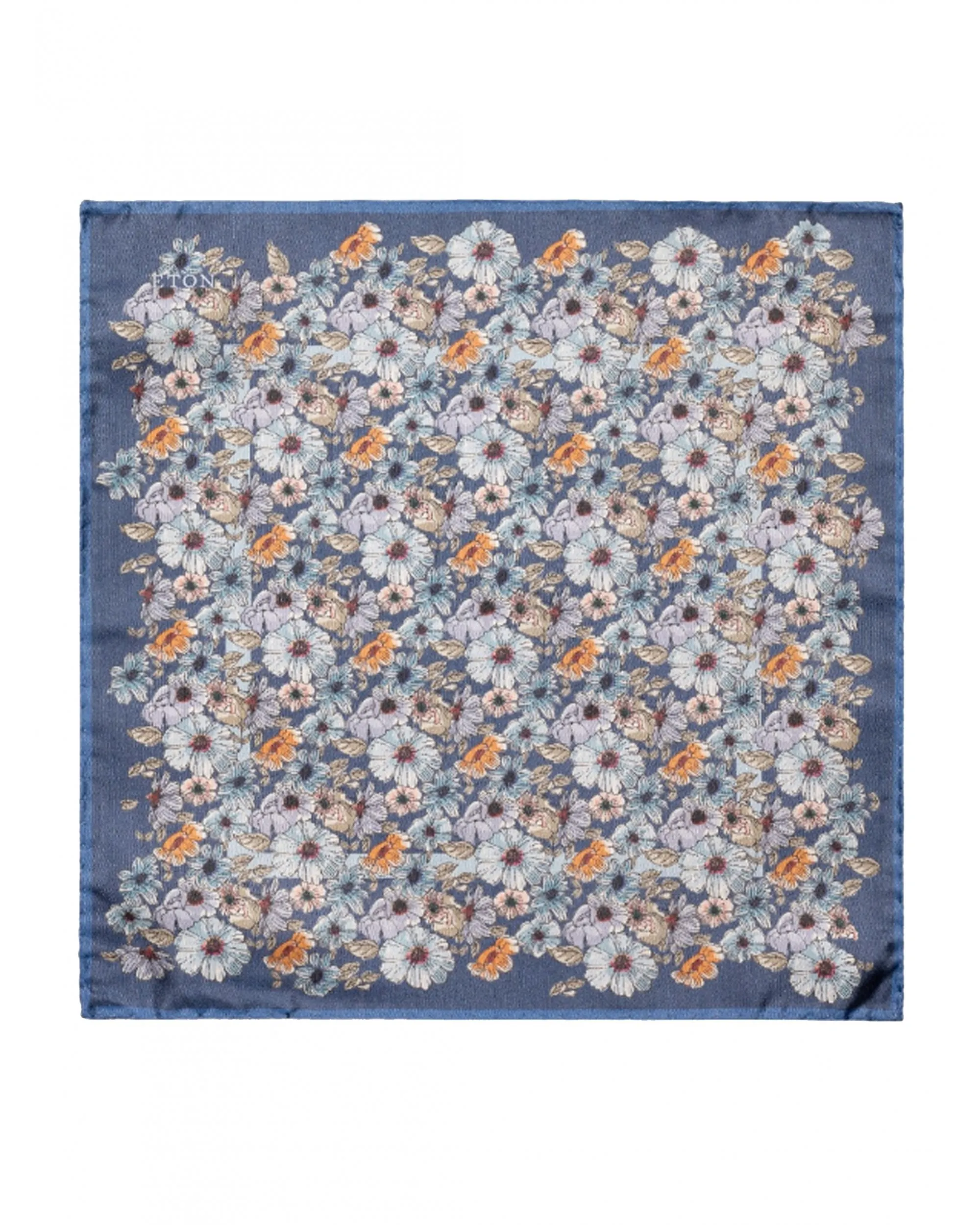 Mens Paisley Floral Silk Pocket Square Mid Blue