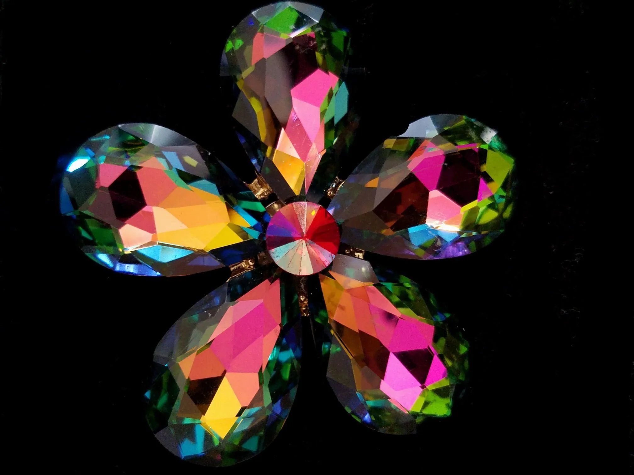 Multi-Color Crystal Flower Magnetic Brooch