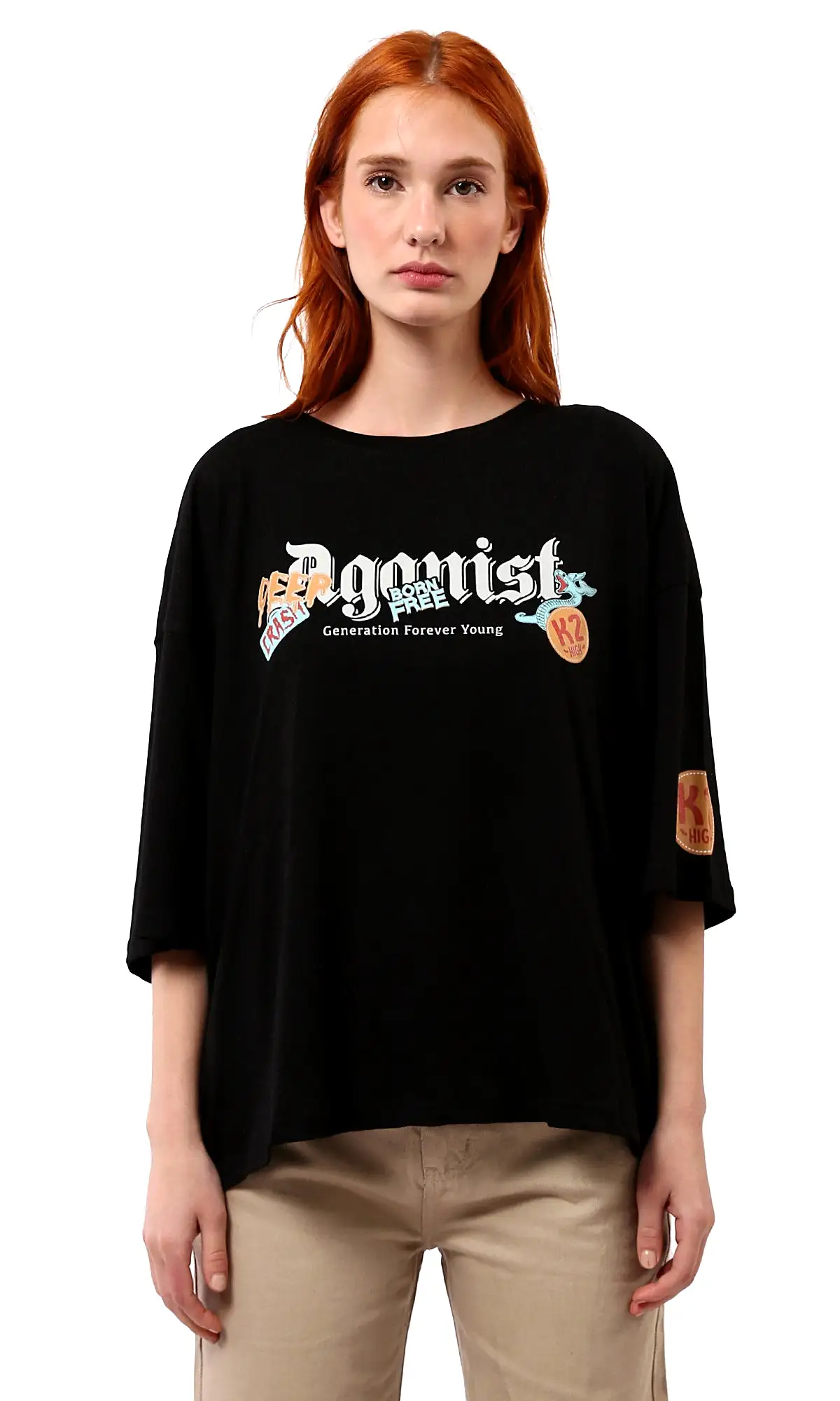 O179806 Against Elbow Sleeves Relaxed Black Tee