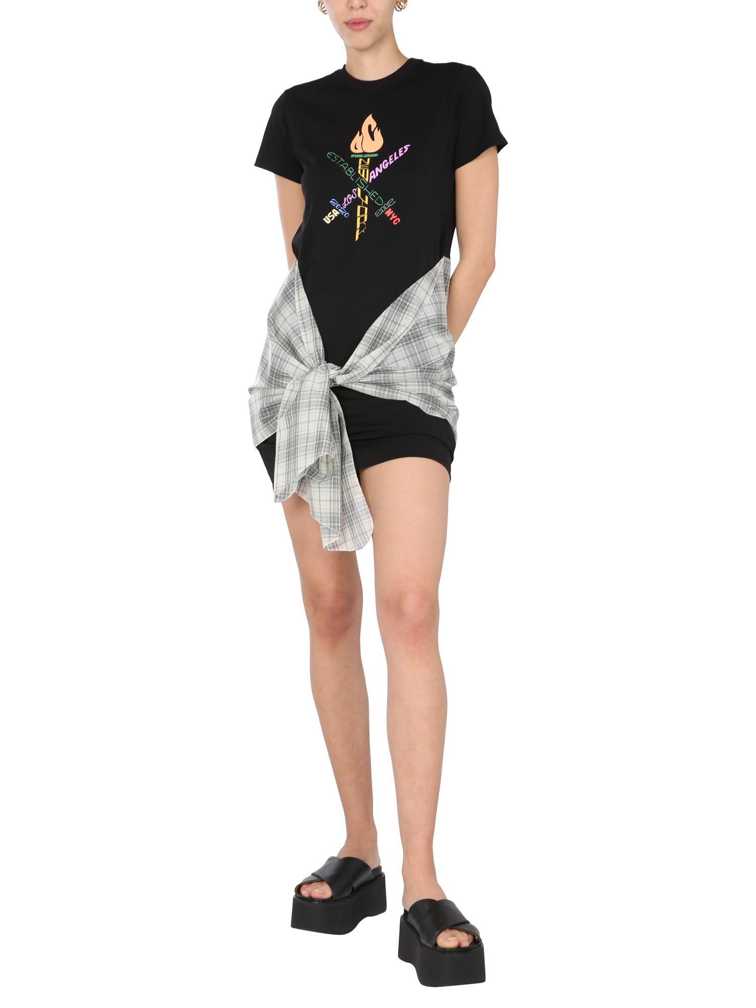 OPENING CEREMONY    WORD TORCH HYBRID COTTON JERSEY T-SHIRT DRESS