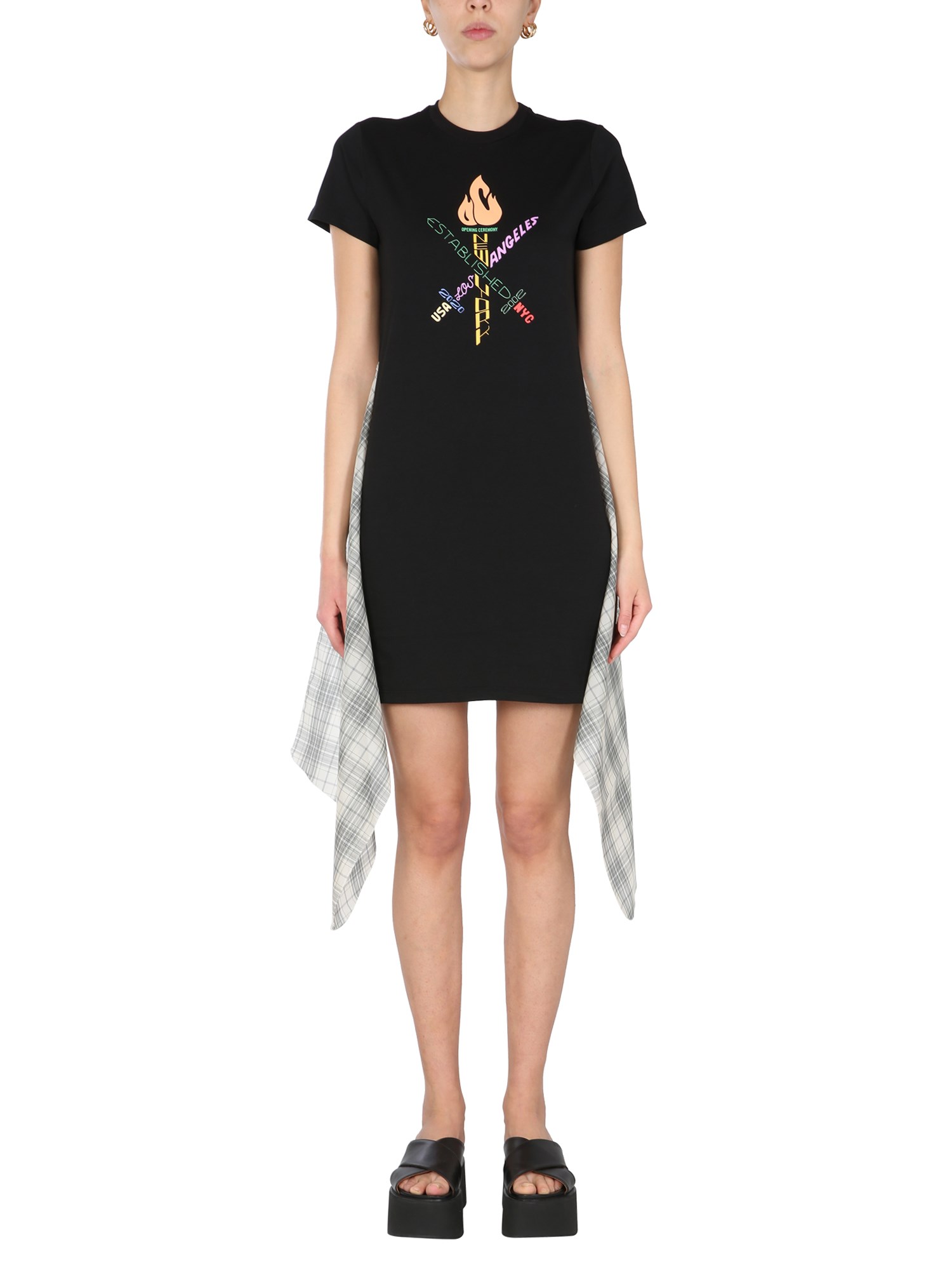 OPENING CEREMONY    WORD TORCH HYBRID COTTON JERSEY T-SHIRT DRESS