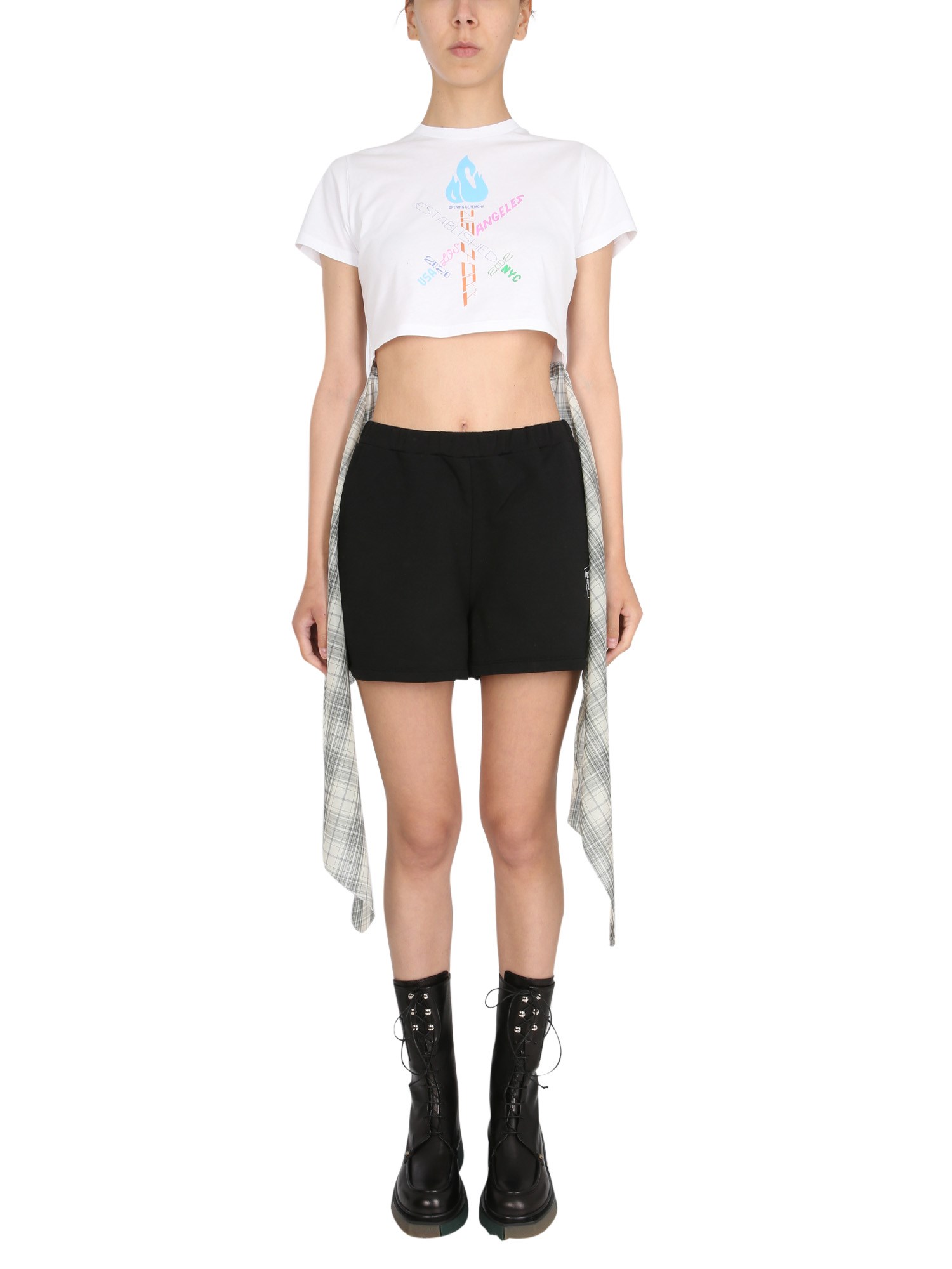 OPENING CEREMONY    WORD TORCH HYBRID COTTON JERSEY T-SHIRT