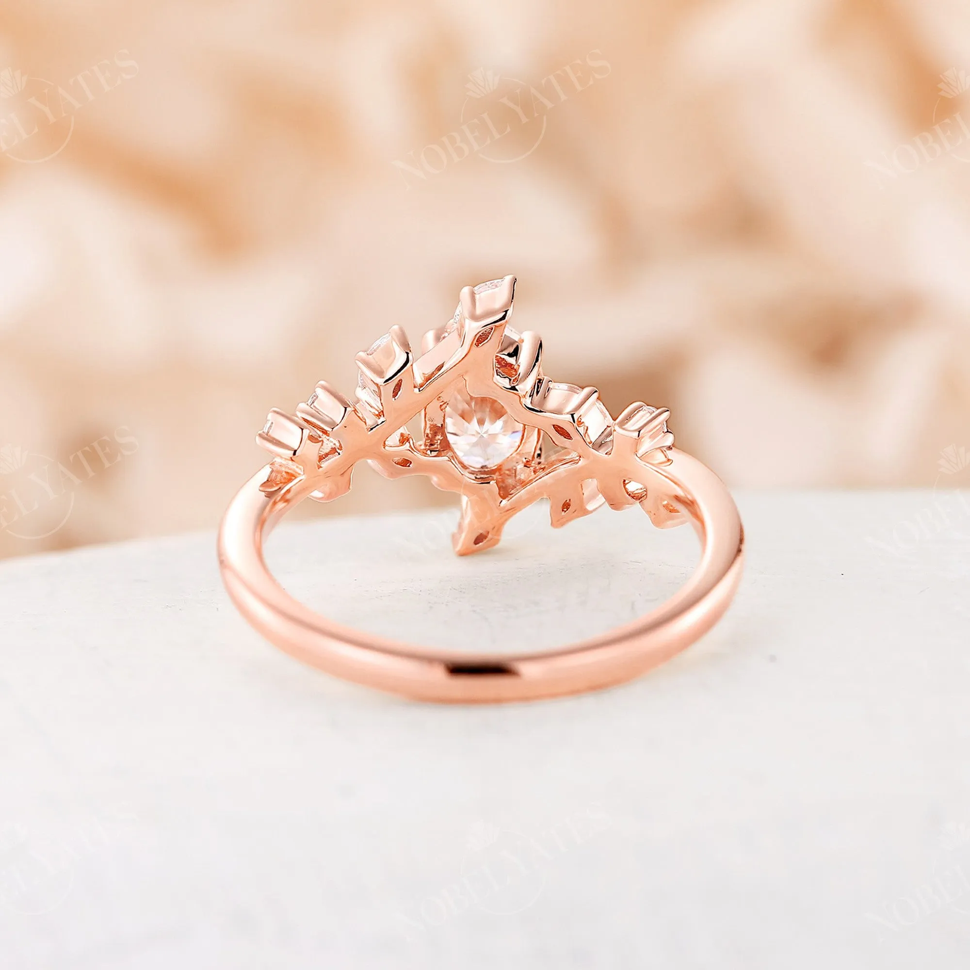 Oval Moissanite Nature Inspired Branch Engagement Ring Bypass Band