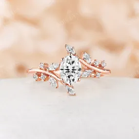 Oval Moissanite Nature Inspired Branch Engagement Ring Bypass Band