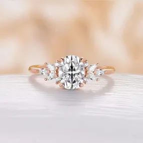 Oval Shape Moissanite Marquise Side Stones Engagement Ring Rose Gold