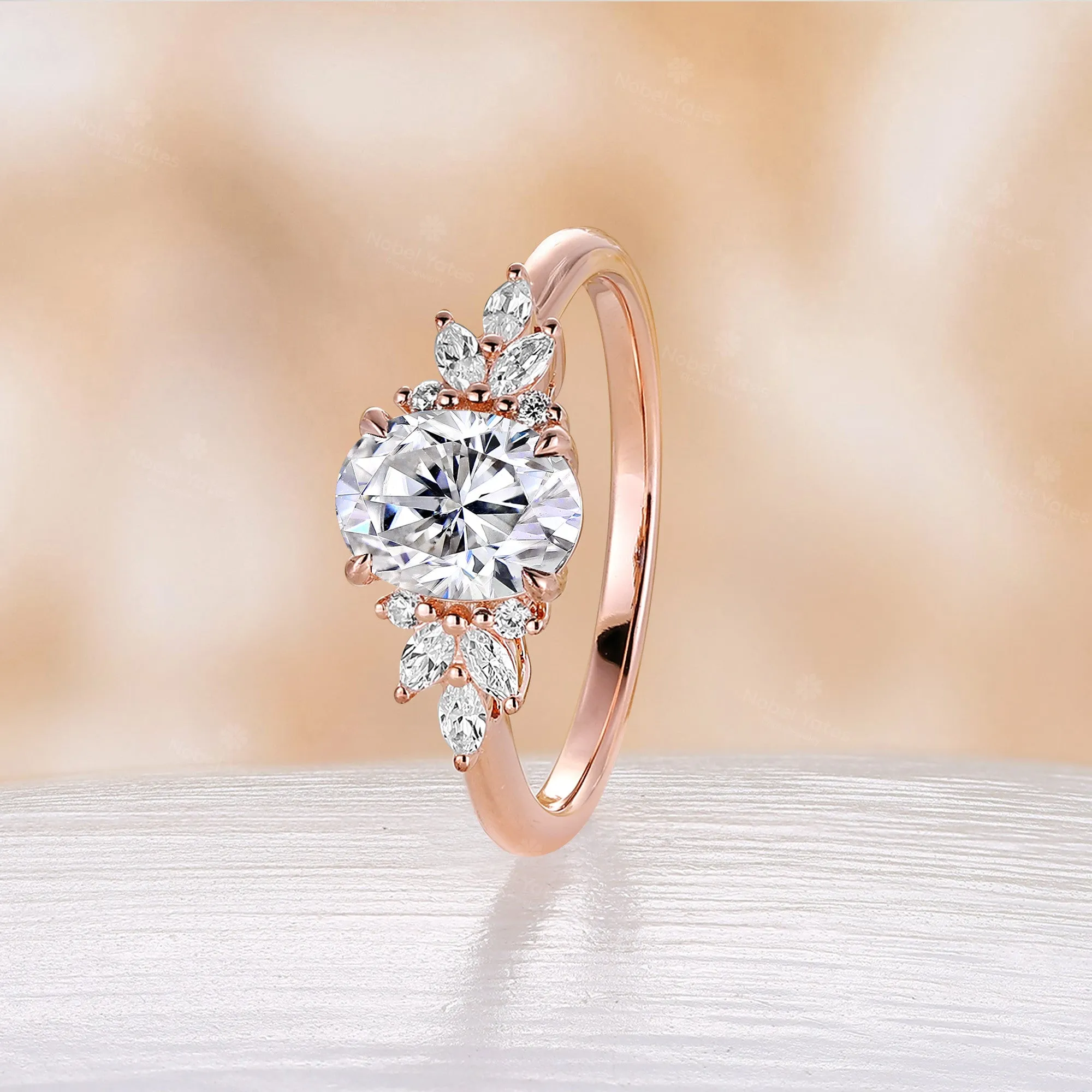 Oval Shape Moissanite Marquise Side Stones Engagement Ring Rose Gold