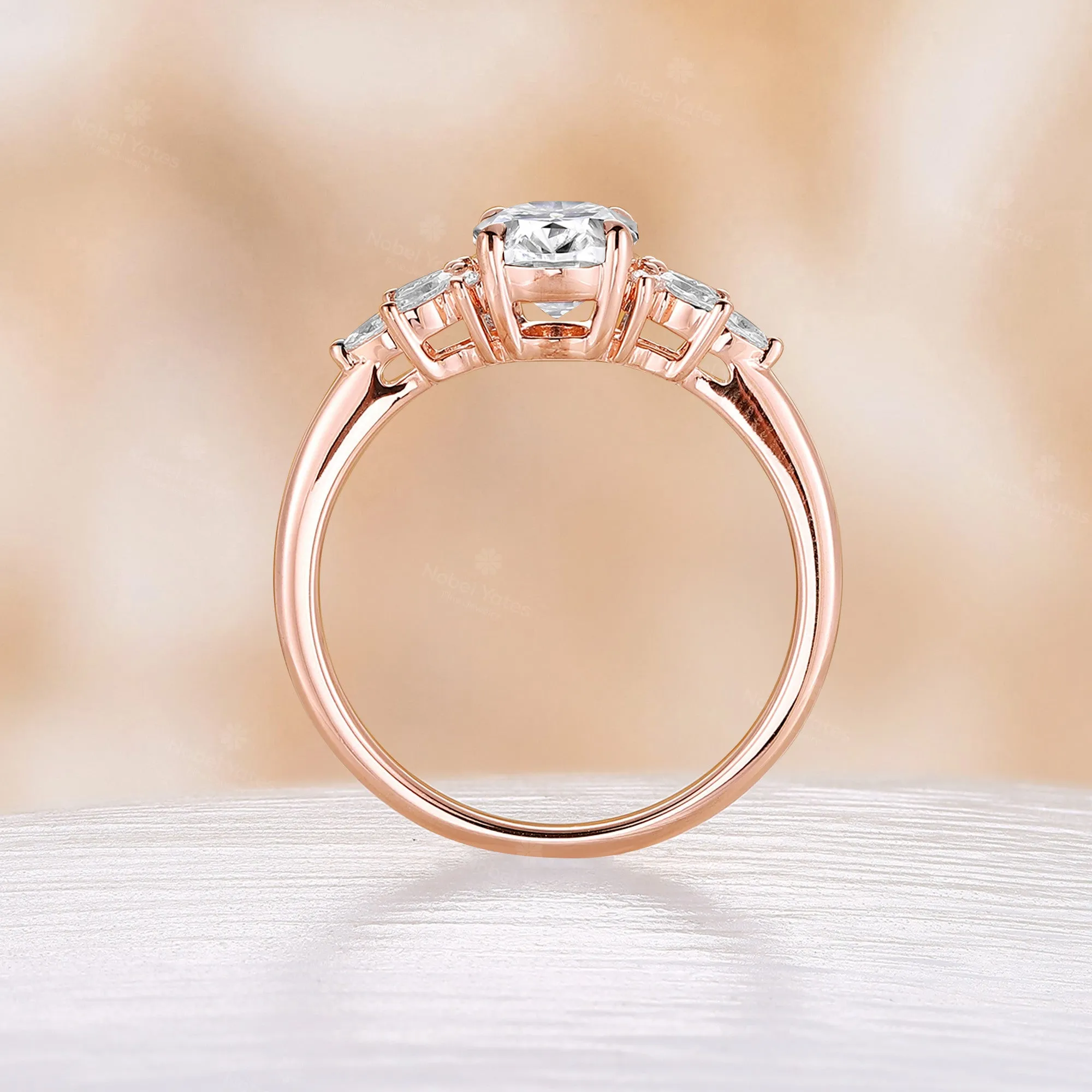 Oval Shape Moissanite Marquise Side Stones Engagement Ring Rose Gold