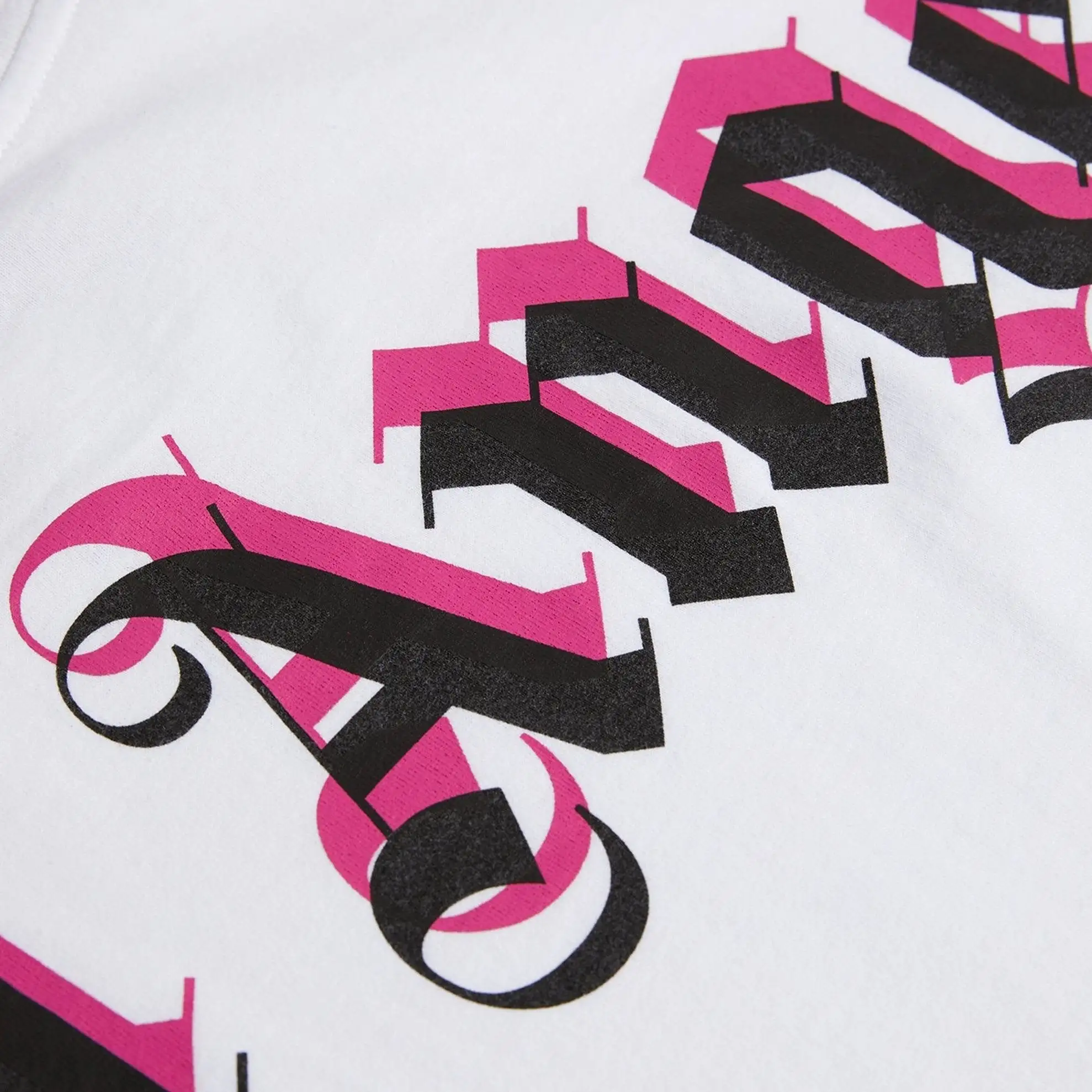 PALM ANGELS Doubled Logo Long Sleeve Tee White Fuchsia