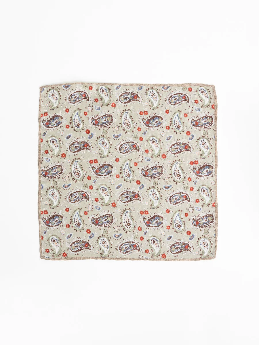 Paolo Albizzati Beige Paisley Pocket Square