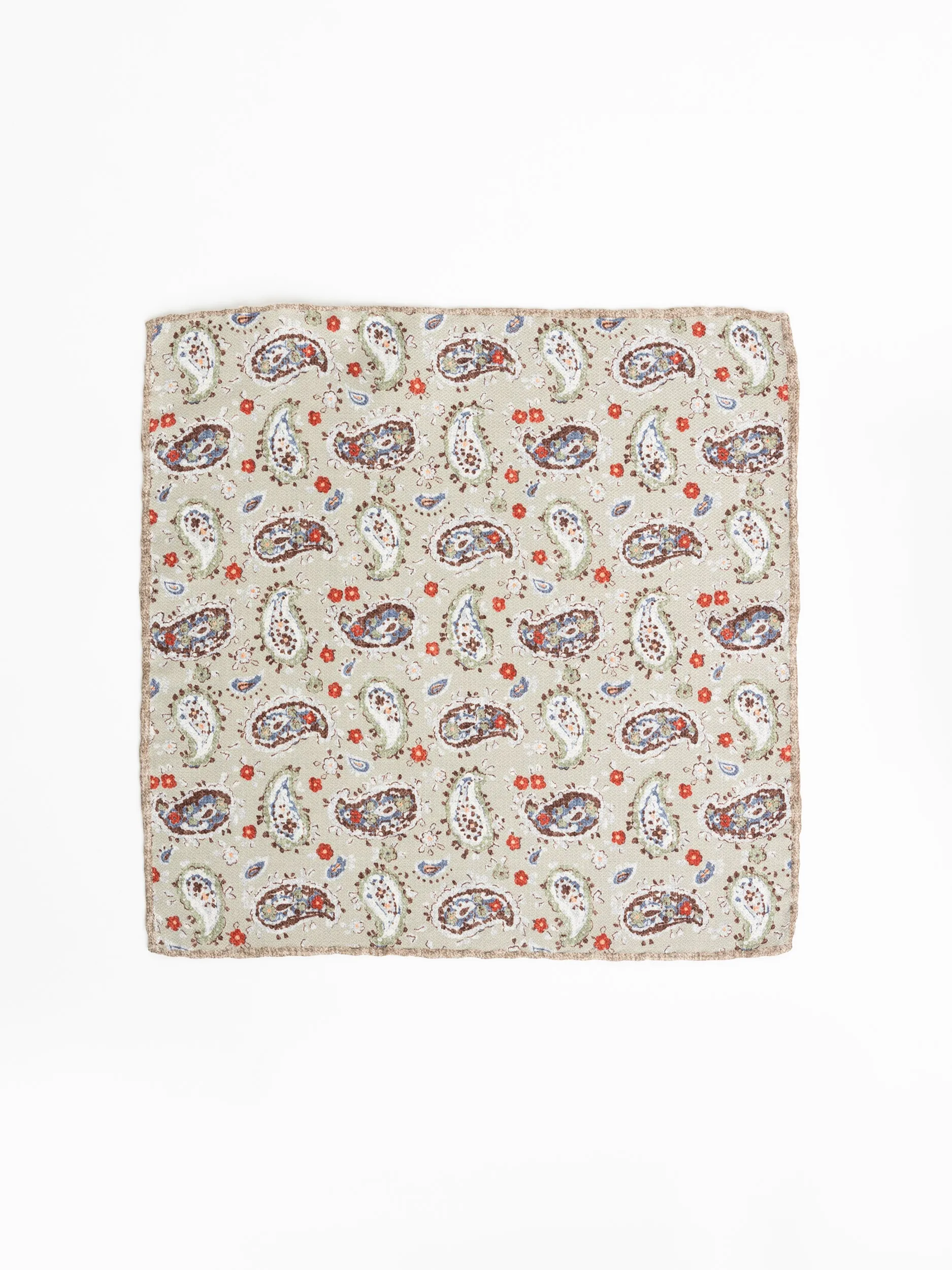 Paolo Albizzati Beige Paisley Pocket Square