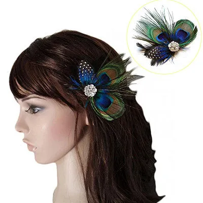 Peacock Feather Sparkling Rhinestones Bridal Wedding Hair Clip Head Accessory for Women Lady Beauty SM6