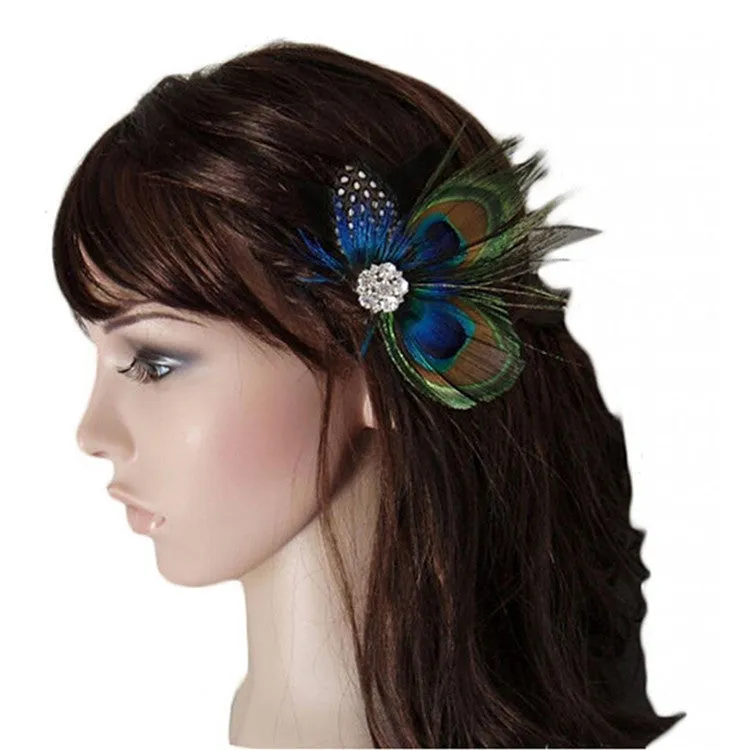 Peacock Feather Sparkling Rhinestones Bridal Wedding Hair Clip Head Accessory for Women Lady Beauty SM6