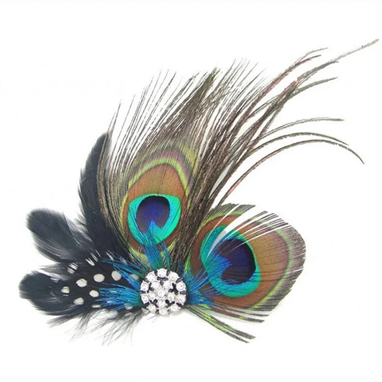 Peacock Feather Sparkling Rhinestones Bridal Wedding Hair Clip Head Accessory for Women Lady Beauty SM6