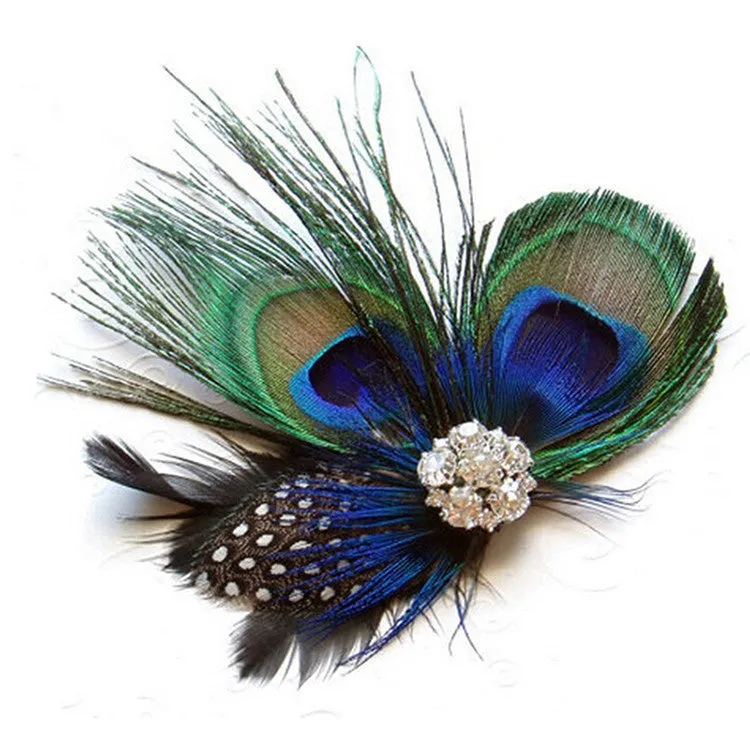 Peacock Feather Sparkling Rhinestones Bridal Wedding Hair Clip Head Accessory for Women Lady Beauty SM6