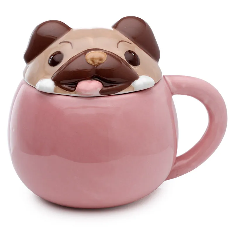 Peeping Lid Ceramic Lidded Animal Mug - Mopps Pug LMUG05