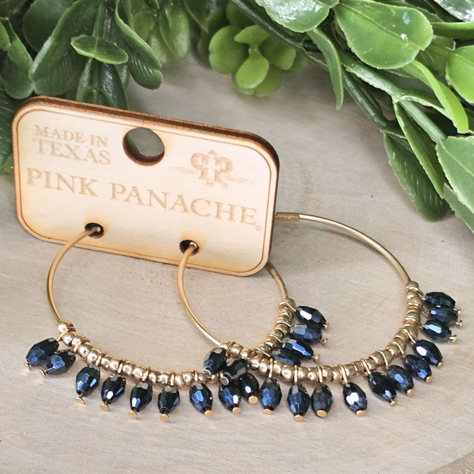 PP Hematite Beaded Dangle Gold Hoop Earrings