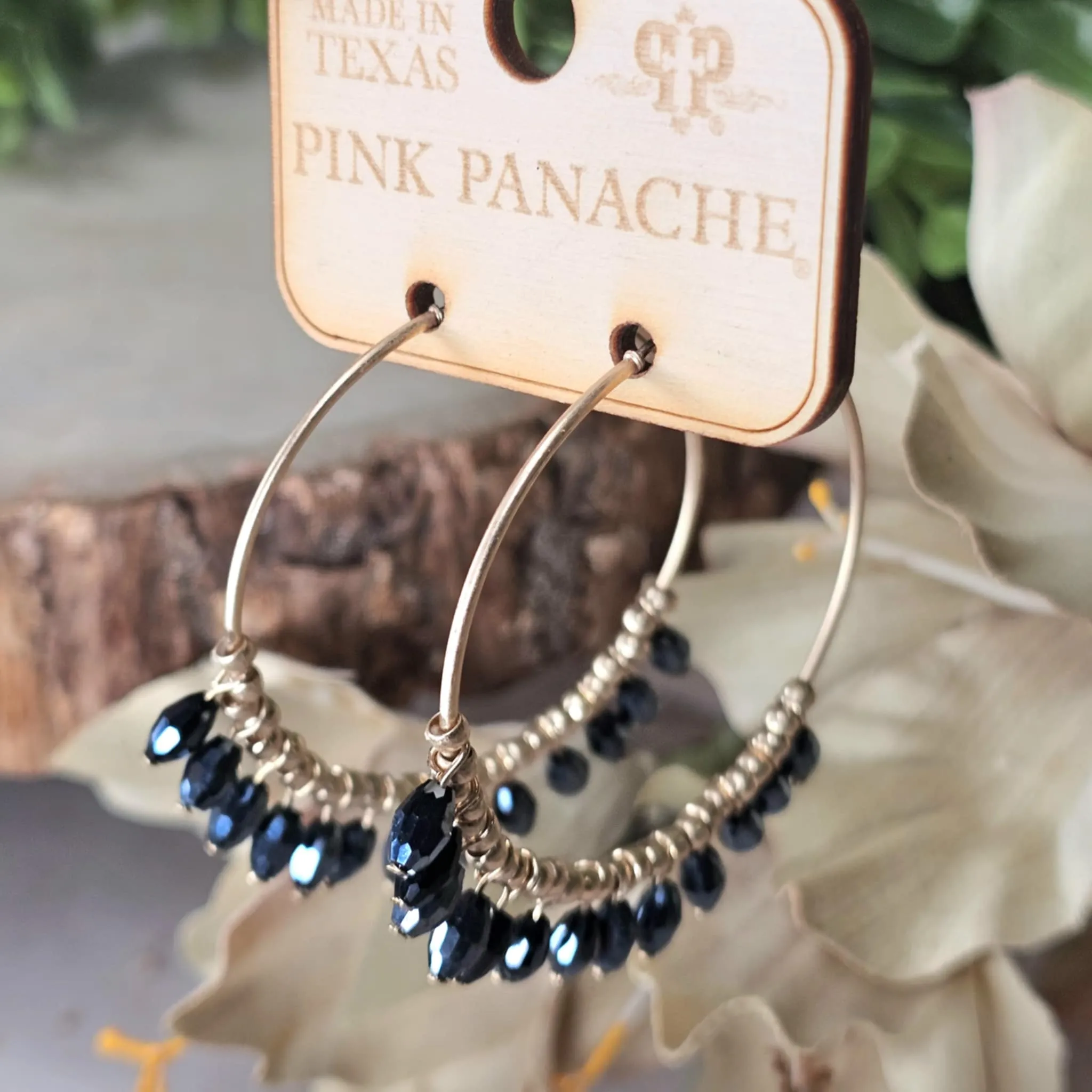 PP Hematite Beaded Dangle Gold Hoop Earrings