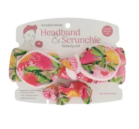 Printed Headband & Scrunchie Set - Pink Banksia