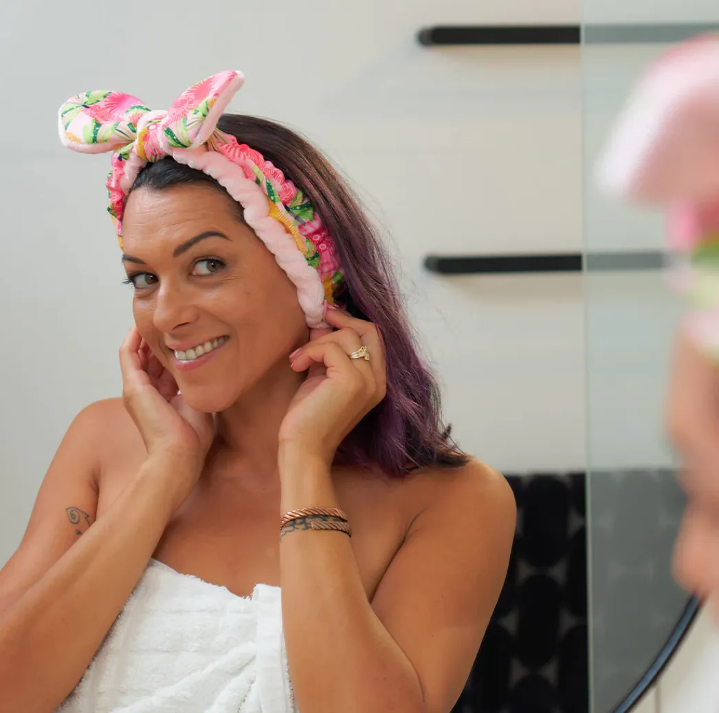 Printed Headband & Scrunchie Set - Pink Banksia