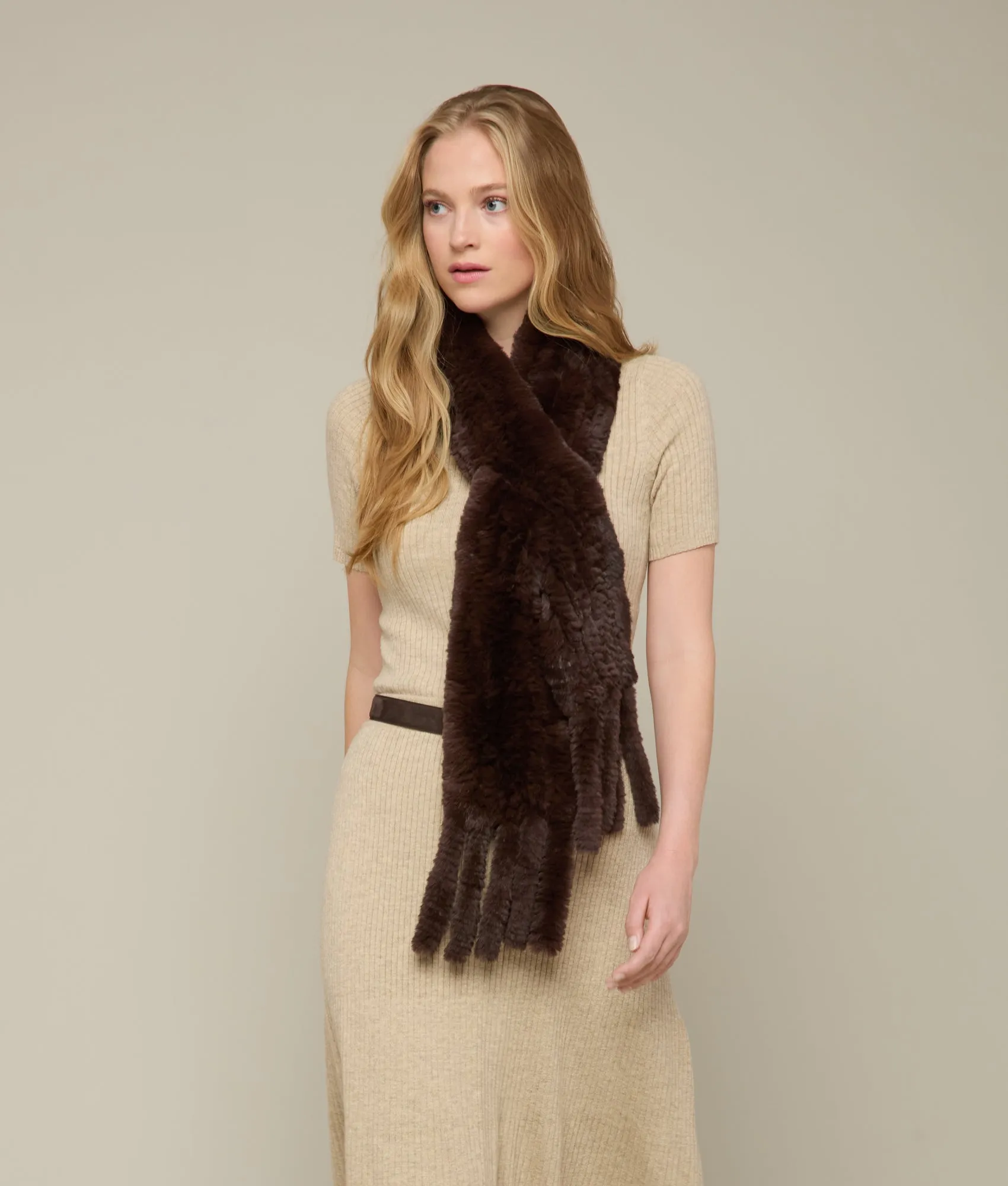 Rabbit Fur Scarf :: Brown