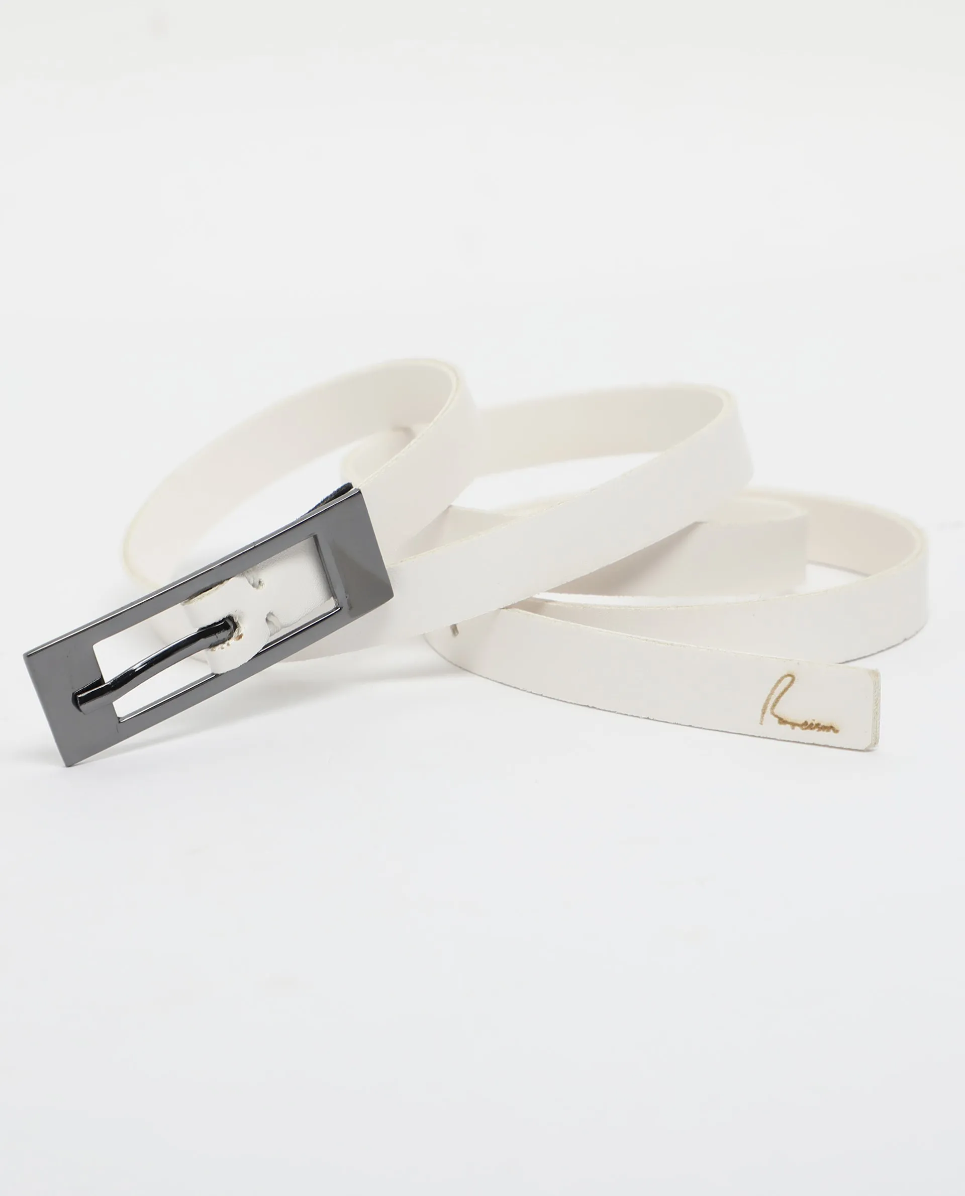 Rareism Women Captcha White Solid Leather Belt