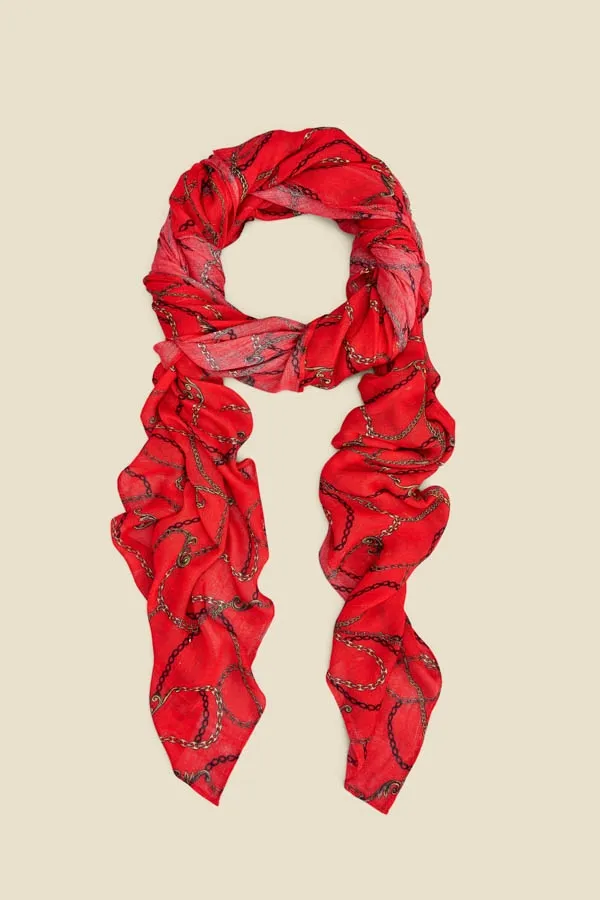 Red Chain Print Scarf