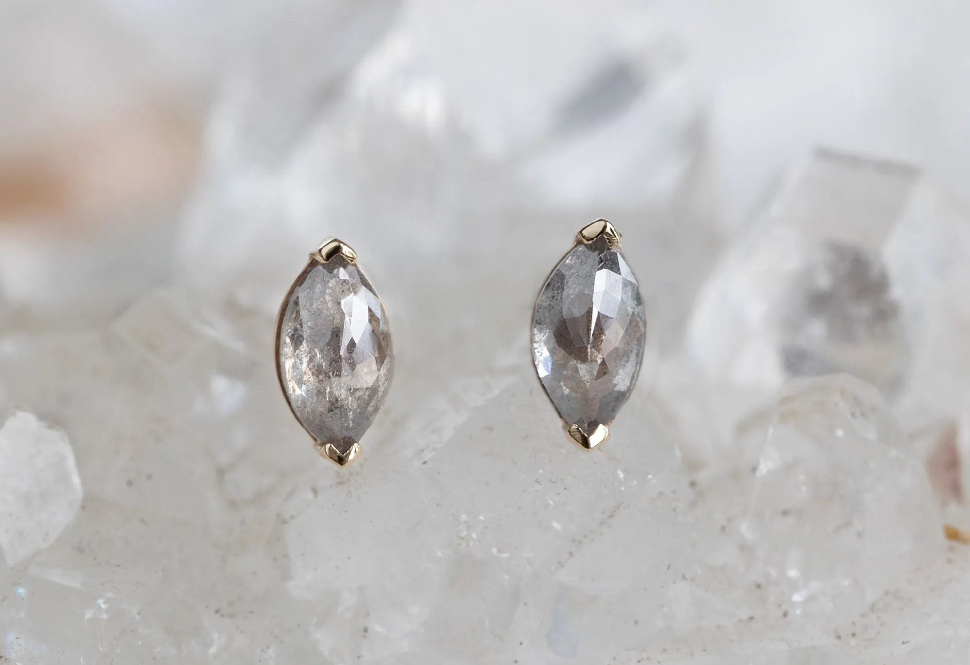 Salt and Pepper Diamond Eye Stud Earrings