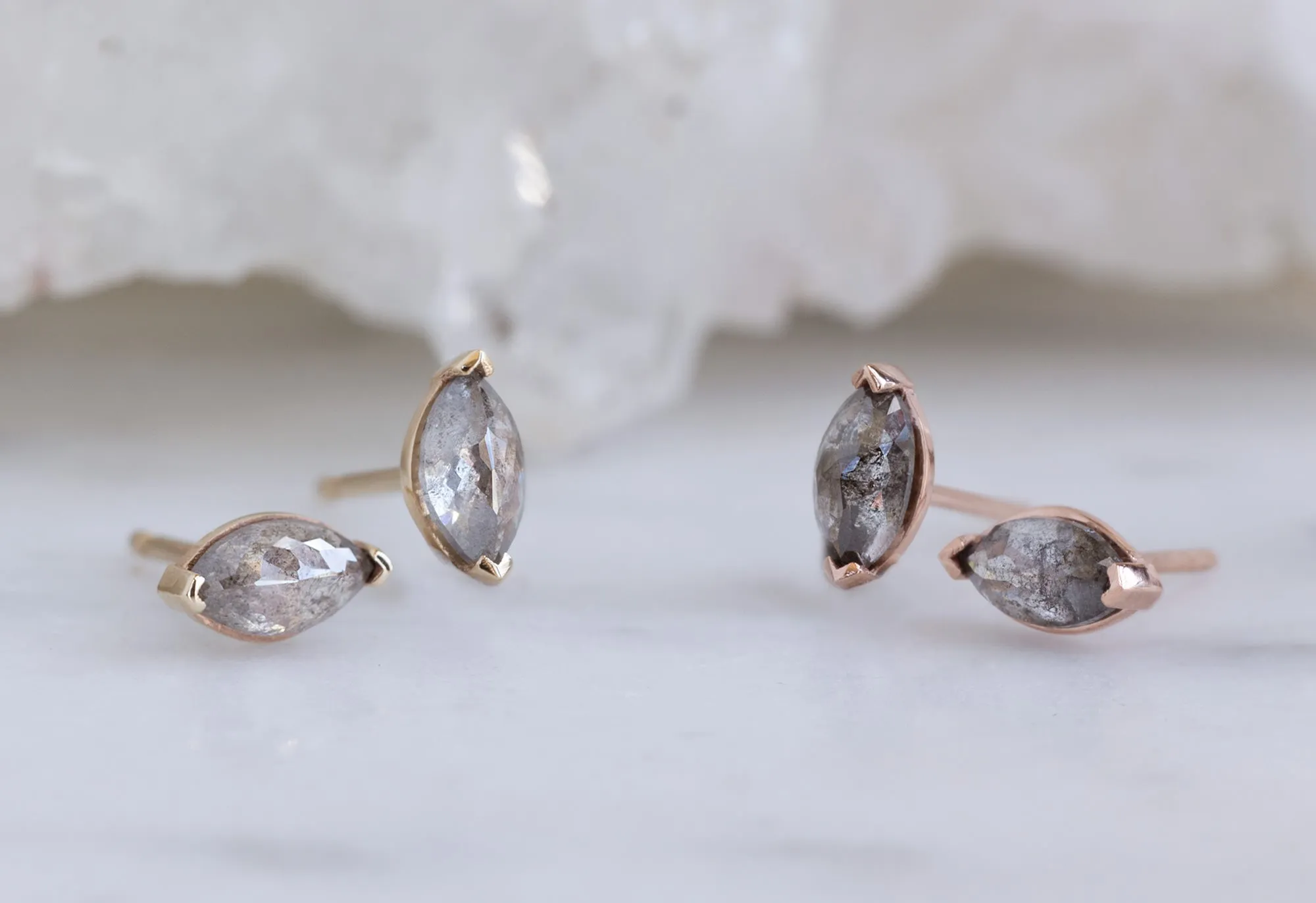 Salt and Pepper Diamond Eye Stud Earrings