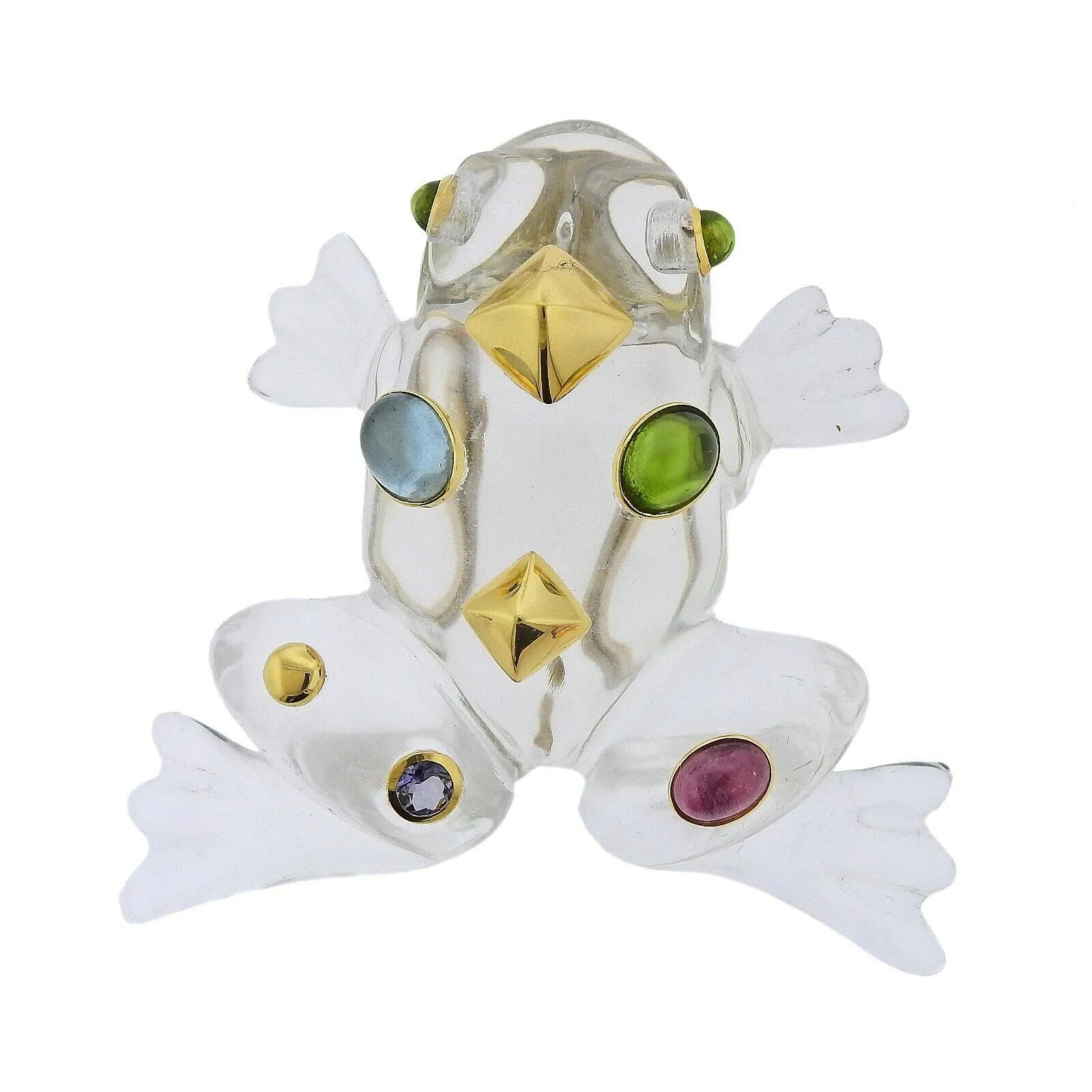 Seaman Schepps Crystal Aquamarine Tourmaline Iolite Gold Frog Brooch