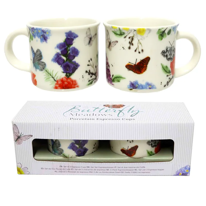 Set of 2 Porcelain Espresso Cups - Butterfly Meadows ECPS09