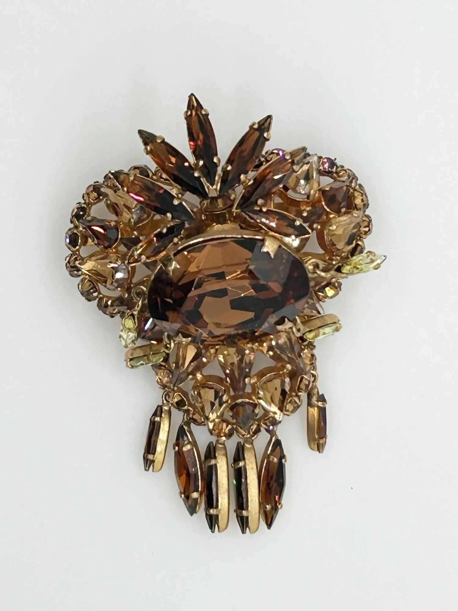 Showstopping Vintage Brooch with Golden Amber Stones