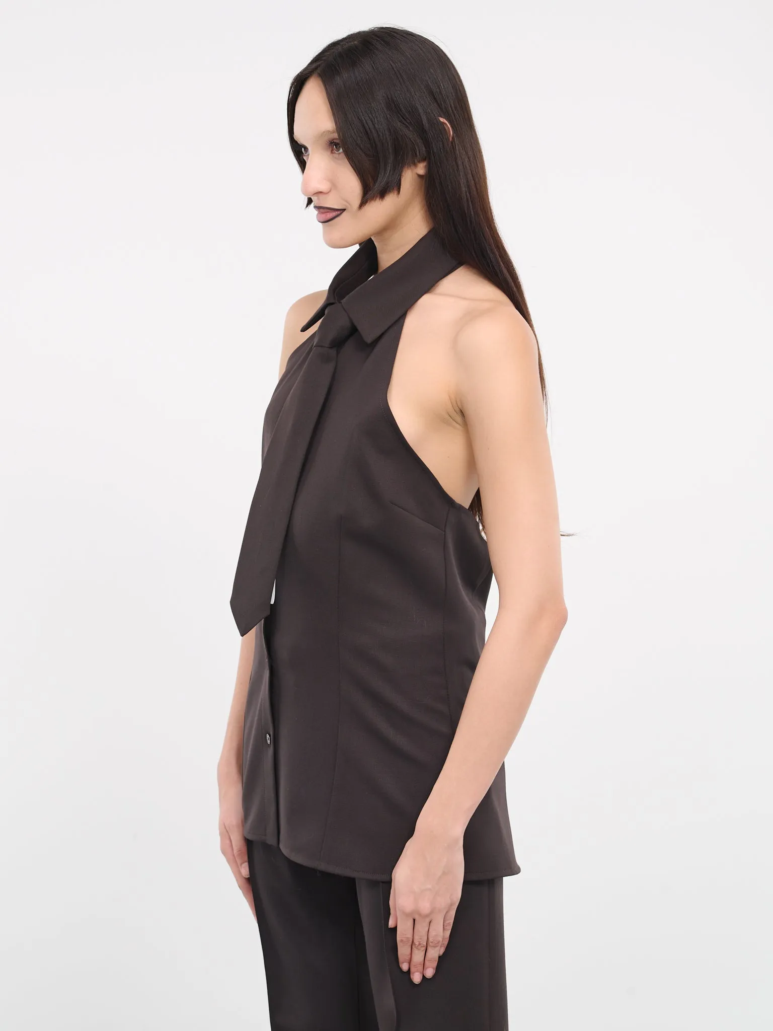 Sleeveless Shirt & Tie (023-W-5-02-CHOCOLATE)