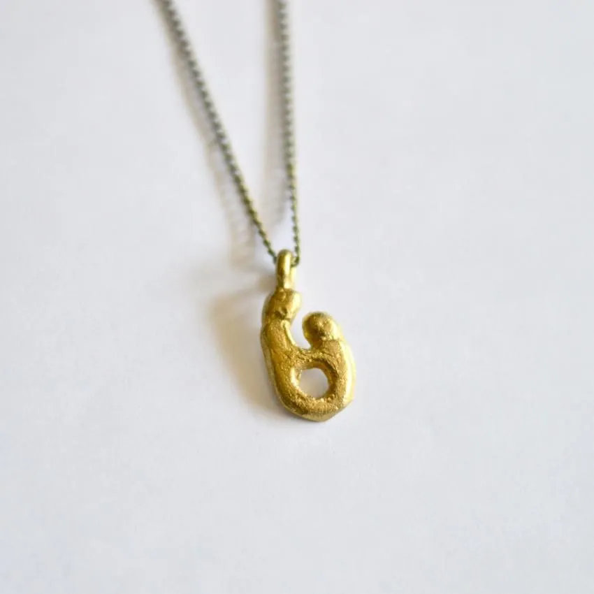 Small Mother and Child Pendant Necklace | Recycled Brass