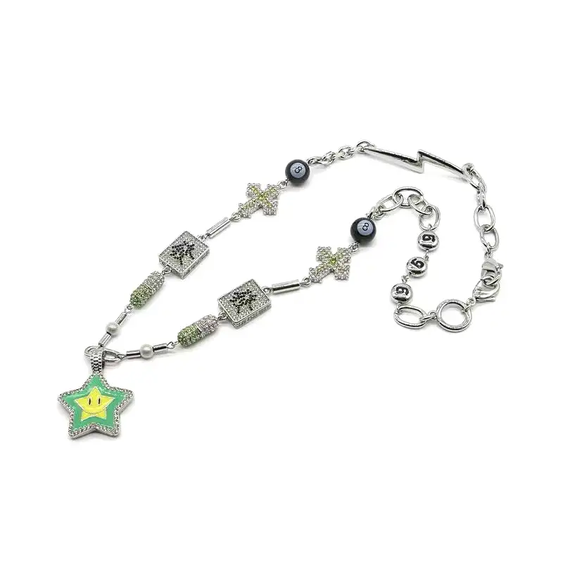 Star Smiley Cross Capsule Mahjong Diamond Necklace