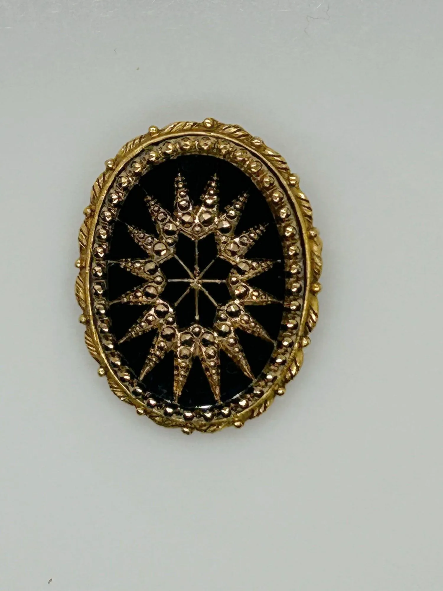 Striking Vintage Black and Gold Mosaic Brooch