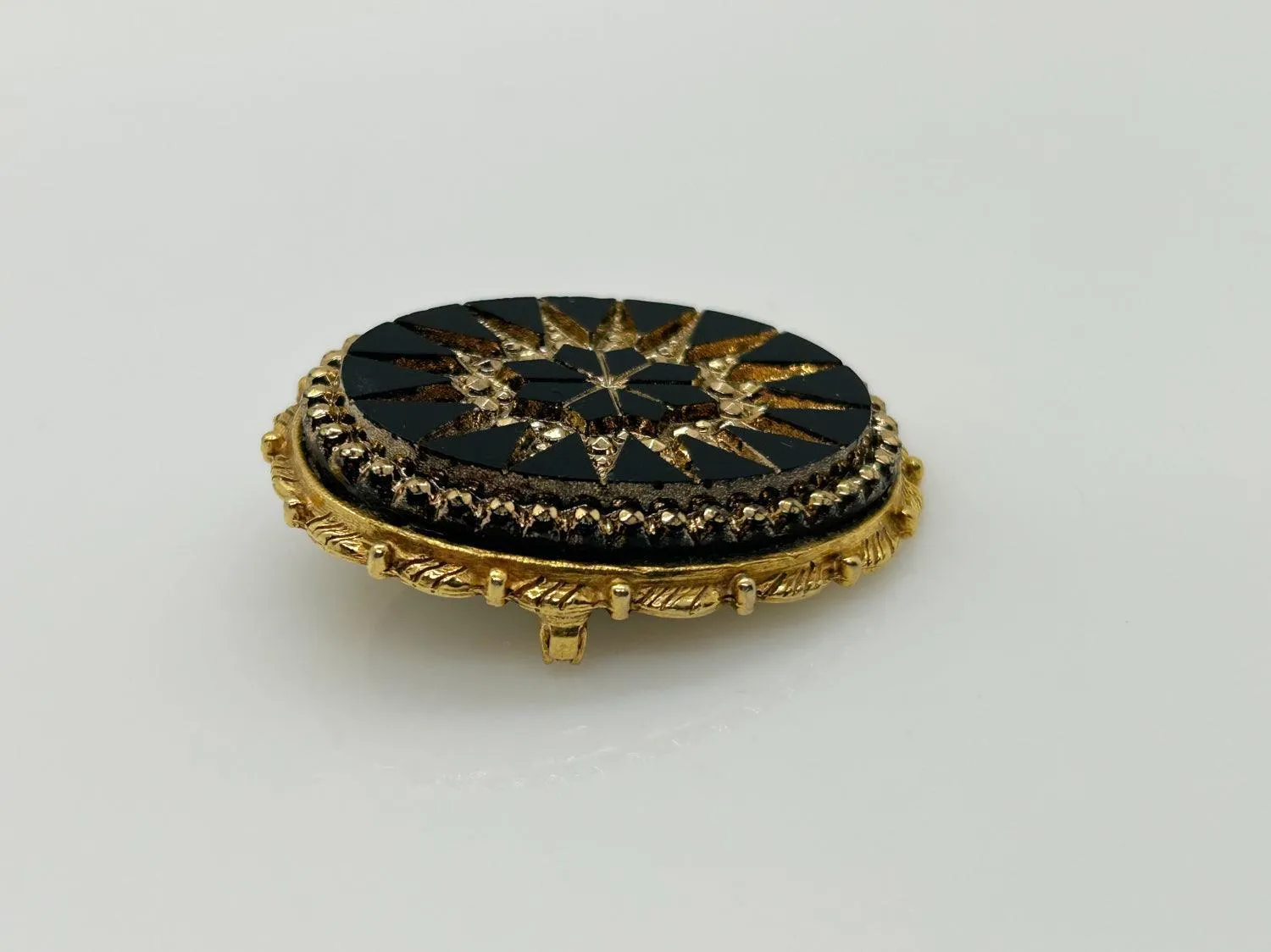 Striking Vintage Black and Gold Mosaic Brooch