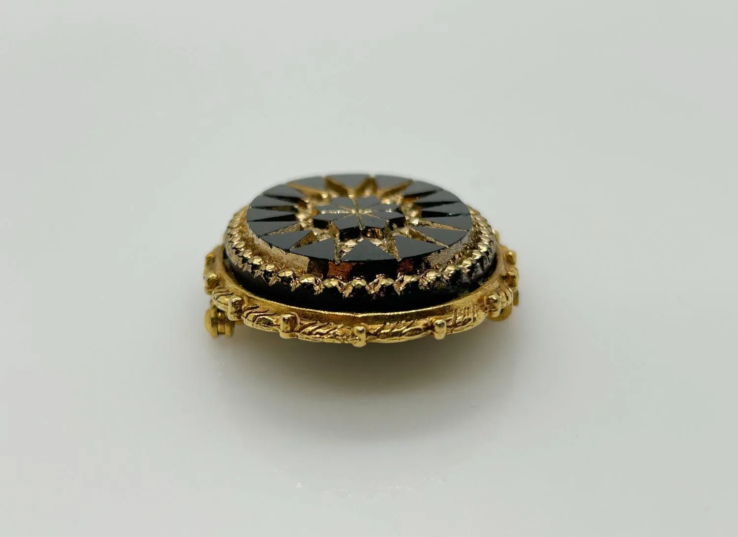 Striking Vintage Black and Gold Mosaic Brooch