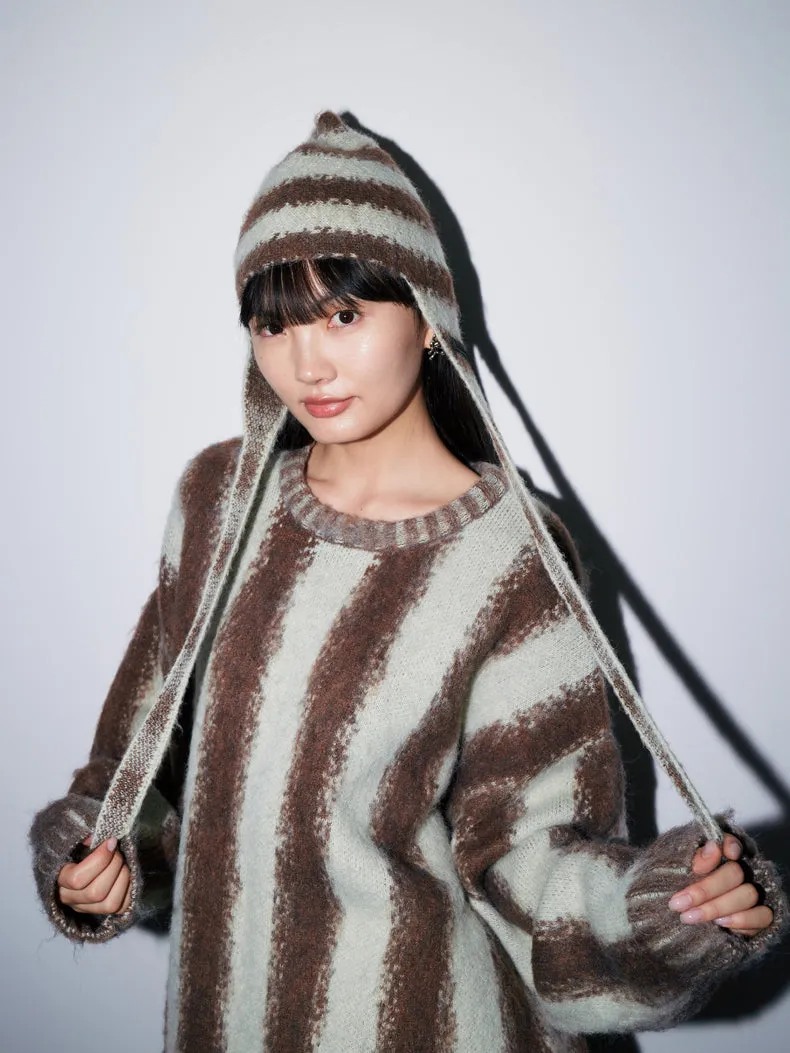 Stripe Border Knit Retro Tops&Hat