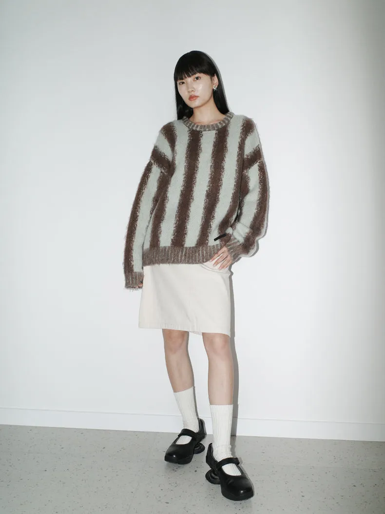 Stripe Border Knit Retro Tops&Hat