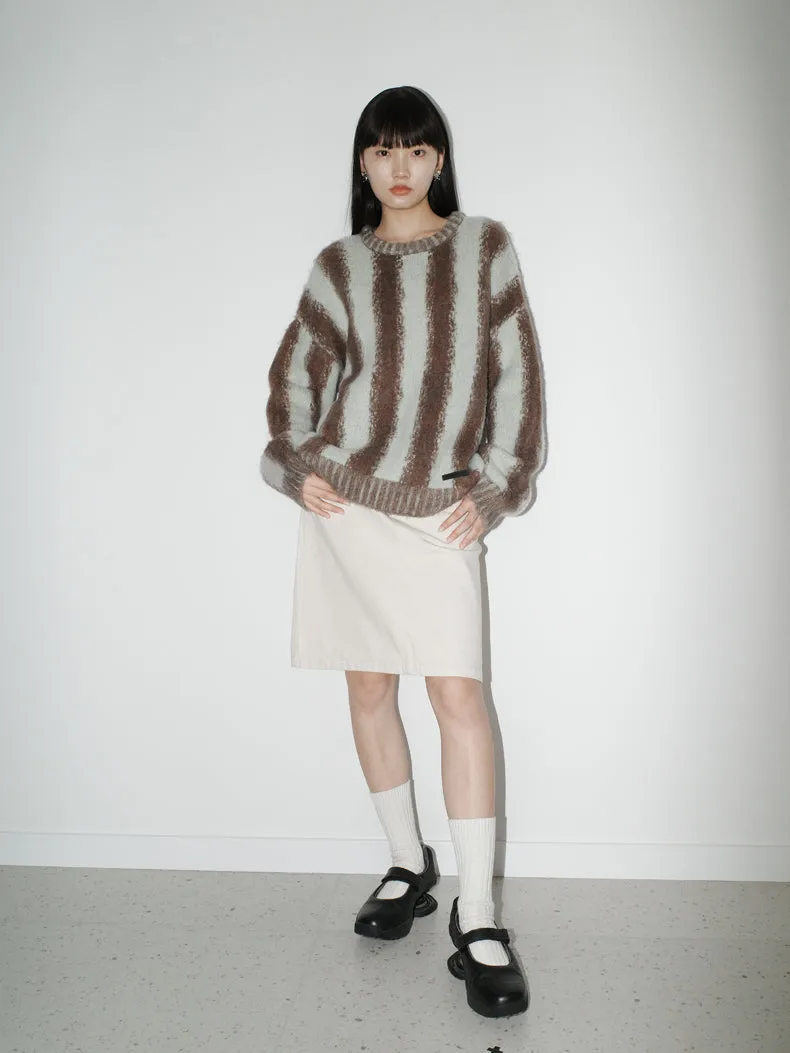 Stripe Border Knit Retro Tops&Hat