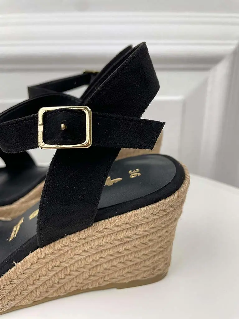 Tamaris Espadrille Wedge Sandals - Black