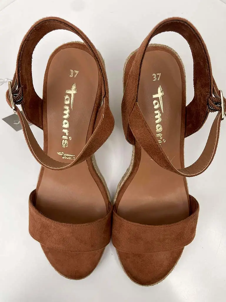 Tamaris Espadrille Wedge Sandals - Cognac