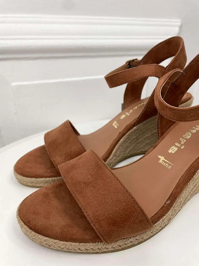 Tamaris Espadrille Wedge Sandals - Cognac