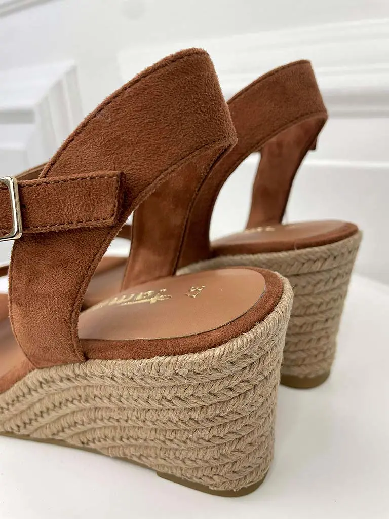 Tamaris Espadrille Wedge Sandals - Cognac