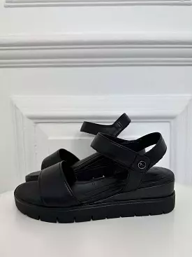 Tamaris Leather Wedge Sandals - Black