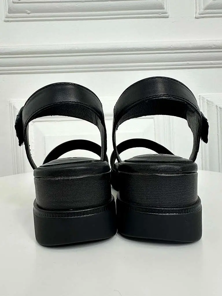 Tamaris Leather Wedge Sandals - Black